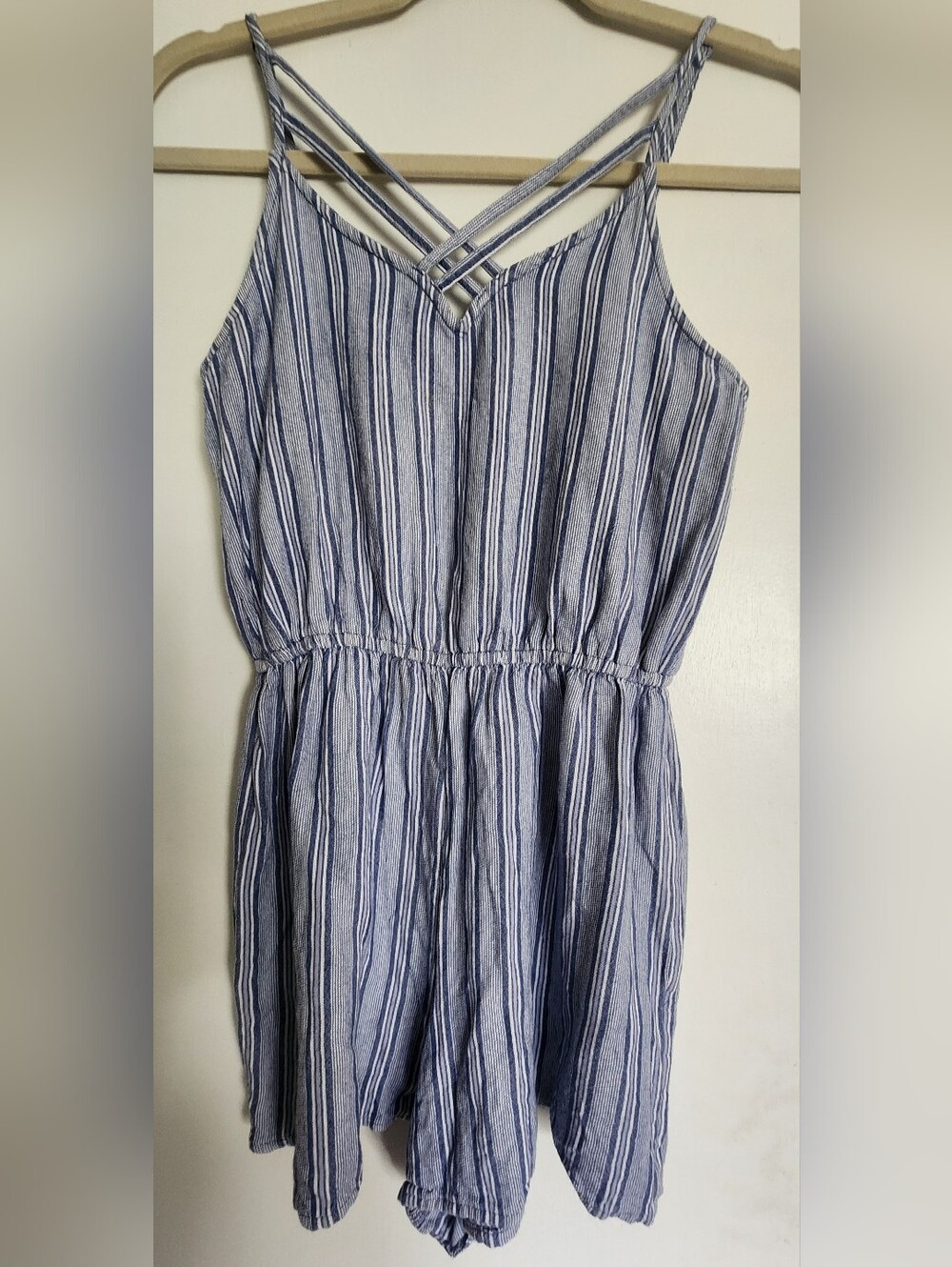 Hollister Striped Blue White Crossback Sleeveless Romper XS